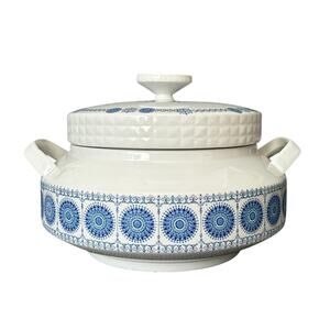 Vintage Portuguese blue white ironstone tureen Pontesa Granada Mediterranean